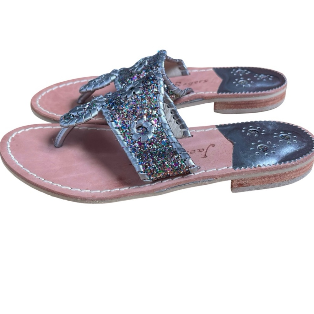 Jack Rogers Cleo Glitter Confetti Silver Multicolor Summer Sandals Flats Size 6